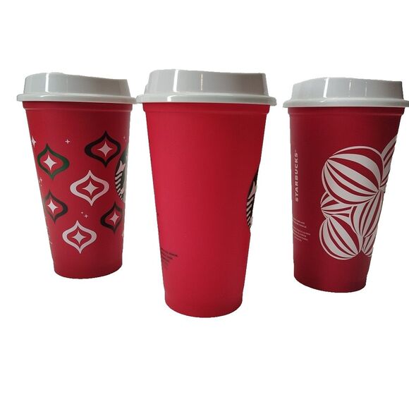 Starbucks Reusable Holiday Tumblers Red Set of 3 2013/23/24 Christmas Cup 16 Oz - Picture 2 of 10